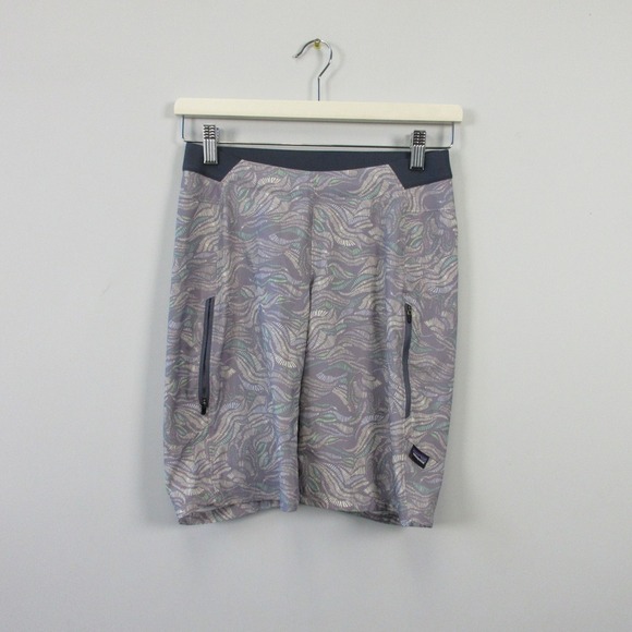 Patagonia Tyrolean Bike Shorts Women 0 Gray Patterned Zip Pockets Cycling 112 - Picture 1 of 13